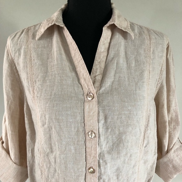 Women’s Fresh Produce Beige Button-Up Linen Shirt size S - Picture 2 of 12